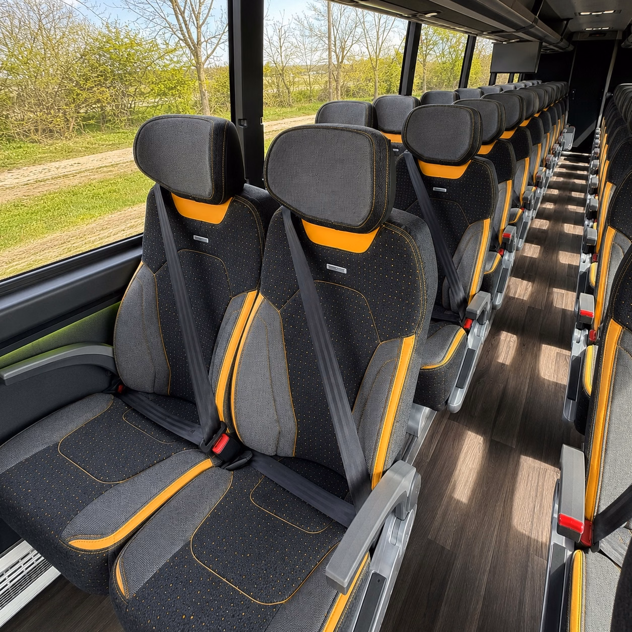 56 passenger charter bus inside